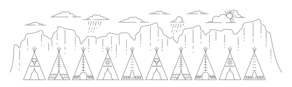 Tepee linear banner Stock Illustration