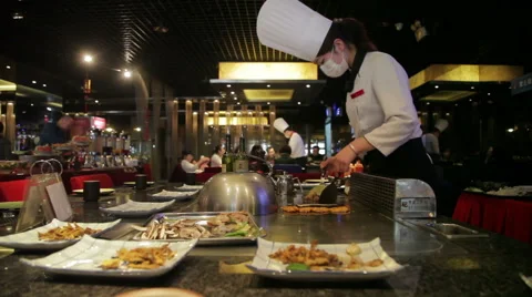 Teppanyaki restaurants in China Stock Footage 48768026