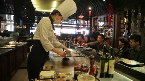 Teppanyaki restaurants in China Stock Footage 49067072