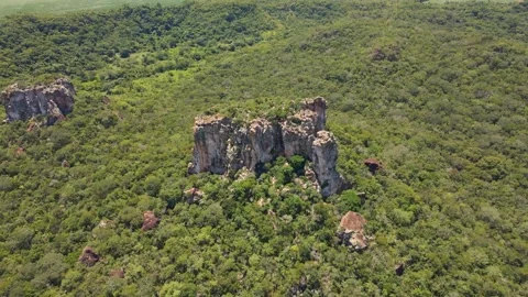 Tepui mountain rises above the endless forest. Aerial view Stock Footage 264389155