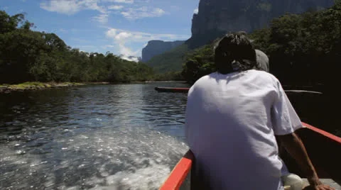 TEPUI'S AND VENEZUELA RIVER BOAT Stock Footage