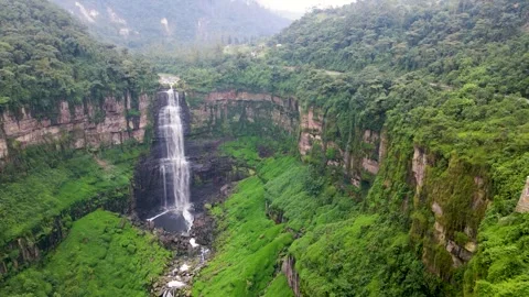 Tequendama waterfall from roadside viewpoint Stock Footage 331410573
