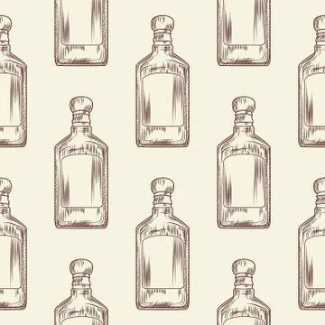 Tequila bottle seamless pattern. Traditional Mexican alcoholic drink wallpape Stock Illustration