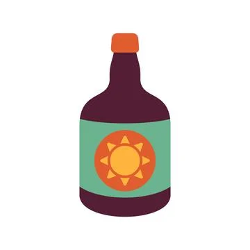 Tequila bottle with sun on label flat style vector illustration Stock Illustration