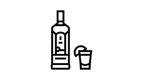 Tequila drink bottle line icon animation Stock Footage 326136010