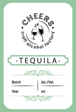 Tequila label design with ethnic elements in thin line style. Alcohol industr Stock Illustration