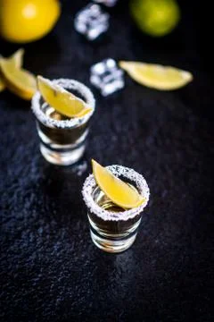 Tequila with lemon Stock Photos