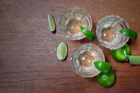 Tequila with lime and salt Stock Photos