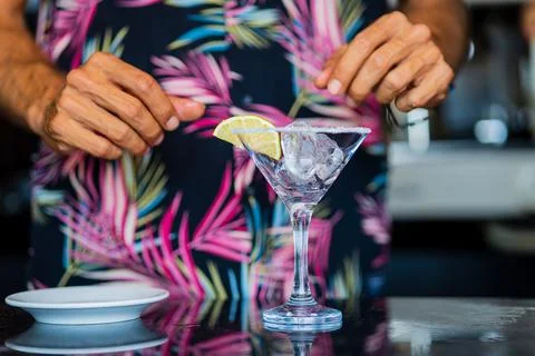 Tequila preparing close up in summer bar at beach Stock Photos