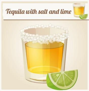 Tequila with salt and lime. Detailed Vector Icon Stock Illustration