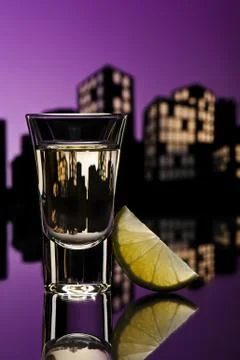 Tequila shoot in cityscape setting Stock Illustration