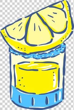 Tequila Shot With Lemon Slice Whimsical Hand drawn Stock Illustration