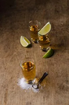 Tequila shot with lime Stock Photos
