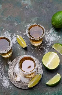 Tequila shot with lime Stock Photos