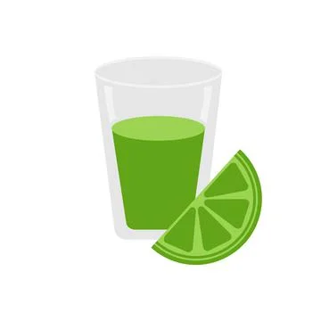 Tequila shot with lime slice isolated on white background Stock Illustration