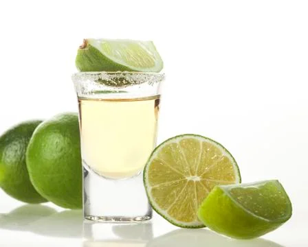 Tequila shot on white background Foto stock