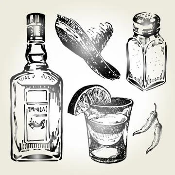 Tequila sketch set Stock Illustration