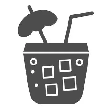 Tequila sunrise solid icon. Cocktail with umbrella vector illustration isolated イラスト素材