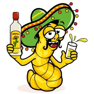 Tequila worm drinking a bottle of tequila. Vector illustration Stock Illustration