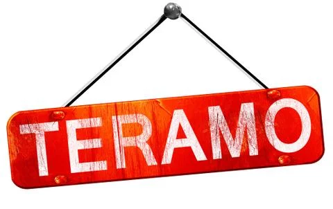 Teramo, 3D rendering, a red hanging sign Stock Illustration
