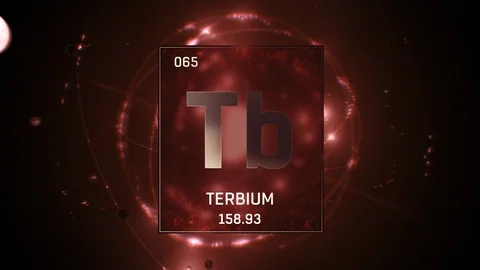 Terbium as Element 65 of the Periodic Table 3D animation on red background 스톡 동영상 119745110