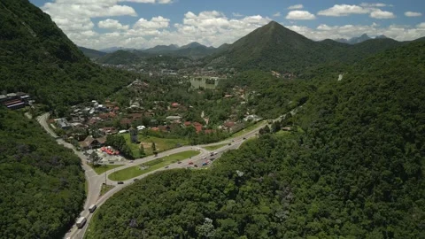 Teresópolis, Brazil. Mountain turnpike highway, city and jungle hills Stock Footage 342771663