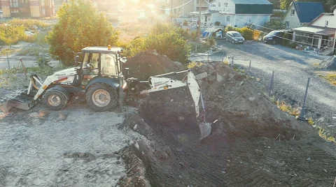 Terex Excavator Working at Building Site Stock Footage