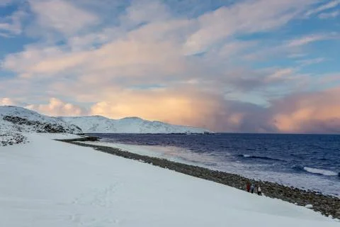 Teriberka beach in winter Stock Photos