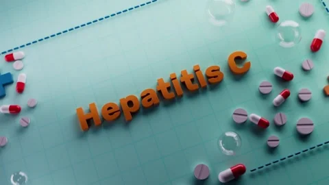 The term “Hepatitis C” appears on a high-tech medical screen Video stock 314374167