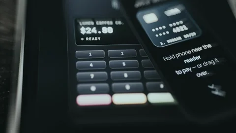 Terminal Authorizing Card Amount - Handheld Screen Detail 스톡 동영상 336389418