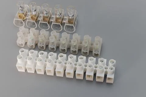 Terminal blocks and distribution blocks. Connecting electrical cables Photos