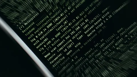 Terminal commands for finding and exploiting vulnerabilities in systems Stock Footage 334922258