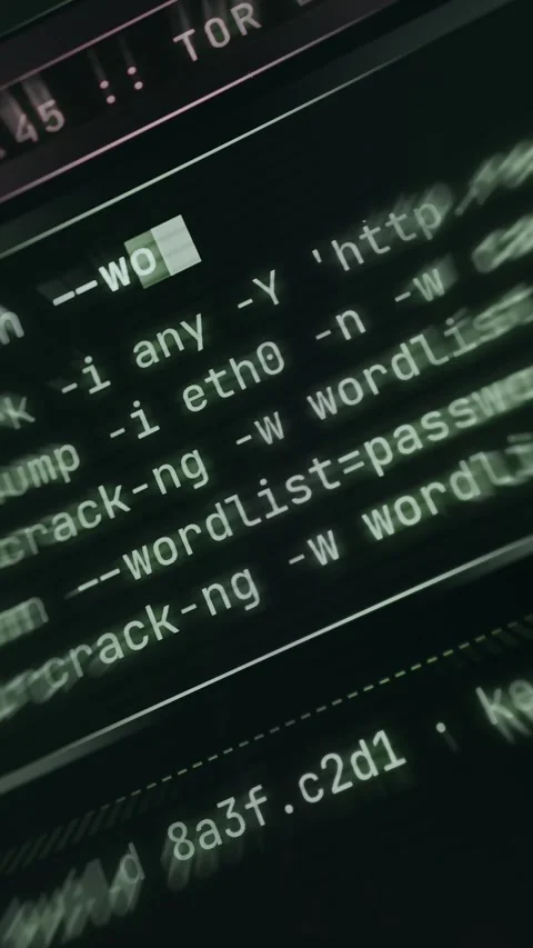Terminal commands used in wireless security testing and ethical hacking Stock Footage 335883157