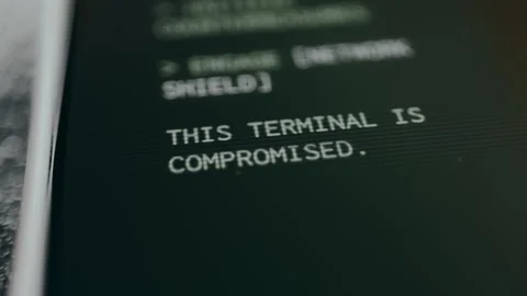 This Terminal Is Compromised message on a digital screen, ethical hacking Stock Footage 329284560