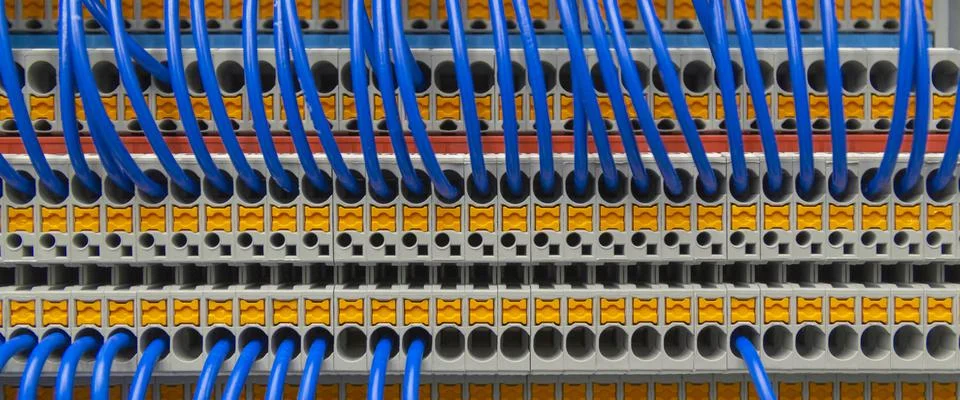 Terminal of control . Control panel assembly with wire and terminal box, grou Stock Photos