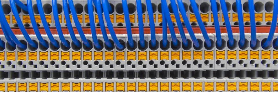 Terminal of control . Control panel assembly with wire and terminal box, grou Stock Photos