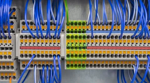 Terminal of control . Control panel assembly with wire and terminal box, grou Stock Photos