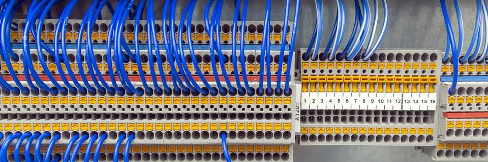 Terminal of control . Control panel assembly with wire and terminal box, grou Stock Photos