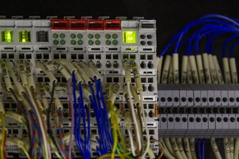 Terminal of control . Control panel assembly with wire and terminal box, grou Stock Photos