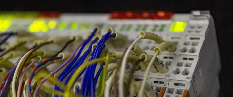 Terminal of control . Control panel assembly with wire and terminal box, grou Stock Photos