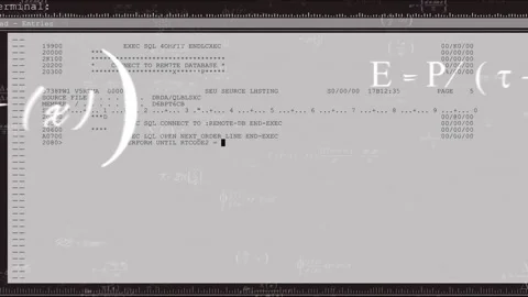 Terminal fading in, code scrolling, cursor moving, chalk overlays drifting, Stock Footage 331126133