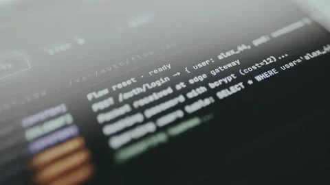 Terminal-like interface showing the backend authentication process for a system Stock Footage 335458746
