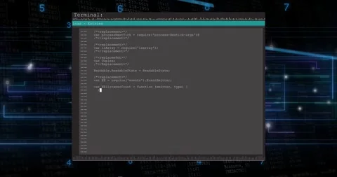 On terminal opening, window gradually filling with code, cursor moving, Stock Footage 329505163