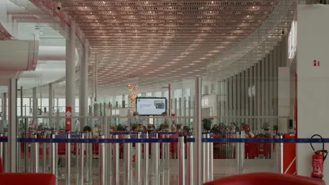 Terminal with people waiting for the plane to arrive Stock Footage 296594470