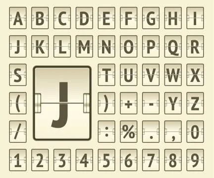 Terminal scoreboard regular font to display flight departure or arrival info Stock Illustration
