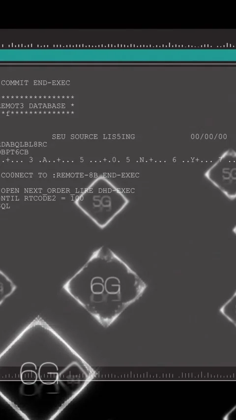 Terminal screen with SQL commands, 5G and 6G network animation over it Stock Footage 319977122