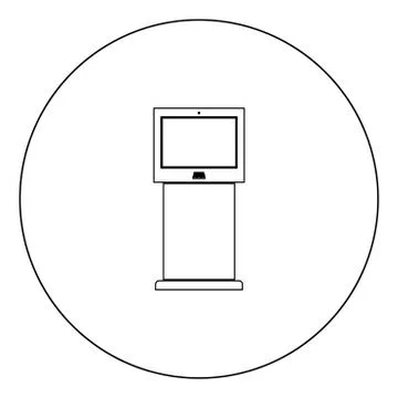 Terminal stand with touch screen black icon in circle vector illustration iso Stock Illustration