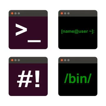 Terminal startup icon set, direct access to system via command line - Stock-Illustration