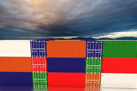 Terminal warehouse mortgage cargo container orange forklift crane trade eng.. Stock Illustration