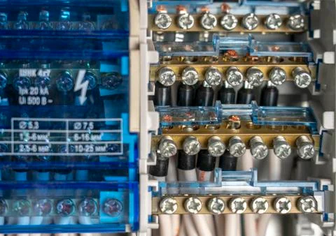 Terminals in electrical switchboard providing a safe supply of electricity Stock Photos